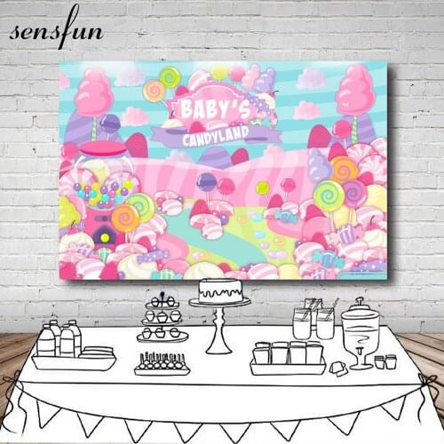 Sensfun Candy Land Backdrop For Photo Studio Pink Theme Baby Shower Happy Birthday Backgrounds For Photo Studio 7x5FT Vinyl