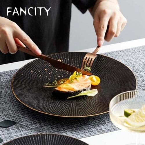 FANCITY Steak Plate Western Food Plate Home Breakfast Plate Creative Flat Plate High-end Exquisite Net Red European Pasta Plate