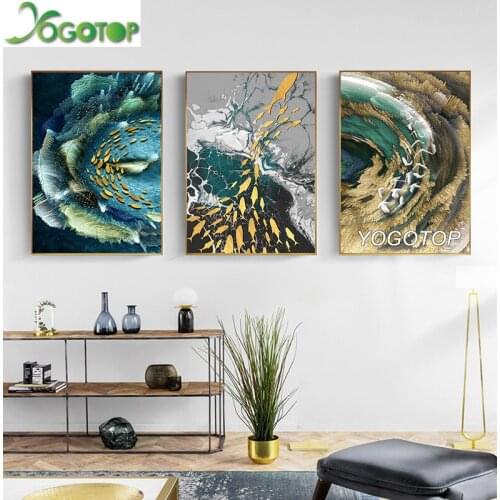 Triptych diamond Embroidery Abstract Golden Koi fish Diy Diamond Painting Full Drill mosaic Wall Art vortex 3pcs ML1269