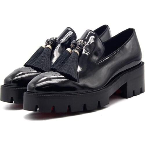 Spring and autumn Oxford handmade Square toe Genuine leather Shoes for men Black Loafers Fashion Tassel men shoes