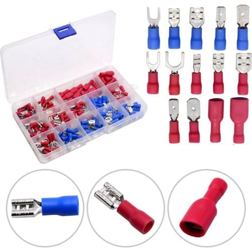 140pcs Assorted Full Insulated Fork U-type Set Terminals Connectors Assortment Kit Electrical Crimp Spade Ring
