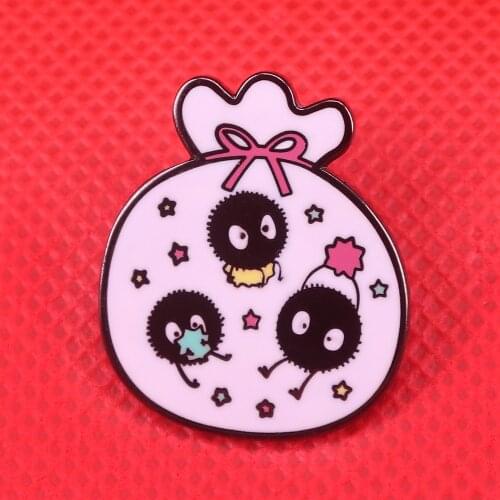 Soot sprite magic bags pin rainbow stars brooch Hayao Miyazaki Spirited Away badge anime jewelry cute ghost pins Halloween acces