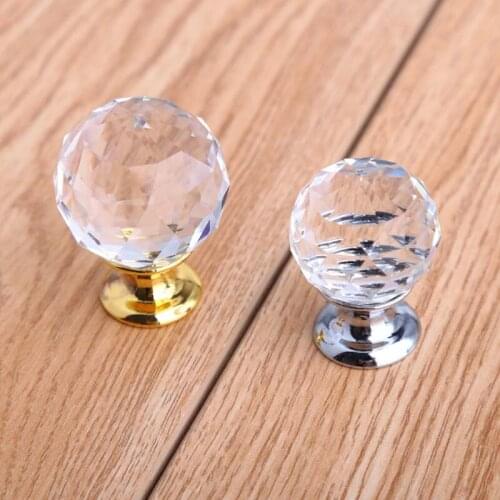 30mm rhinestone drawer win cabinet knob pull glass diamond dresser kitchen cabinet door handle silver gold transparent crystal