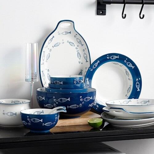 Japanese Ceramic Dinner Plates Salad Noodles Bowl Soup Spoon Restaurant Kitchen Steak Breakfast Plates Kitchen Tableware Set