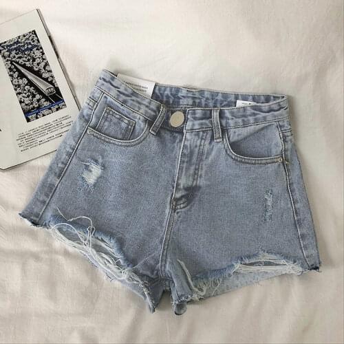 Women 2021 Summer Fashion Wide Leg Hole Denim Shorts Female Casual Streetwear Loose Shorts Ladies Solid Color Thin Shorts Y37