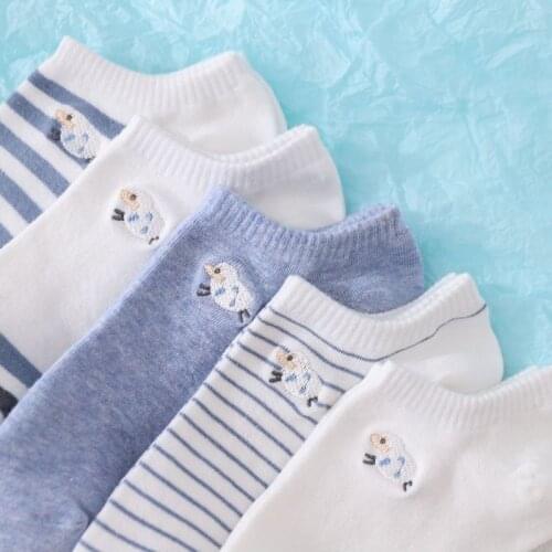 Womens Socks Pack Low Cut Animal Embroidery Ins Stripe Korea Style Cute Fashion Ankle No Show Socks Student Summer 5 Pairs Set