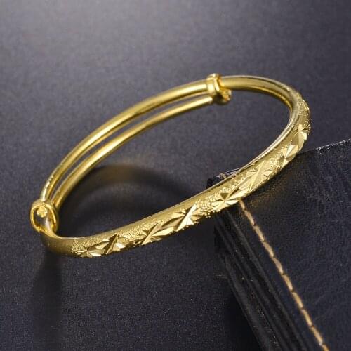 Stainless Steel Copper Material Gold Color Women Charm Bracelets Bangles Adjustable Korean Style Jewelry Bangle Wholesale