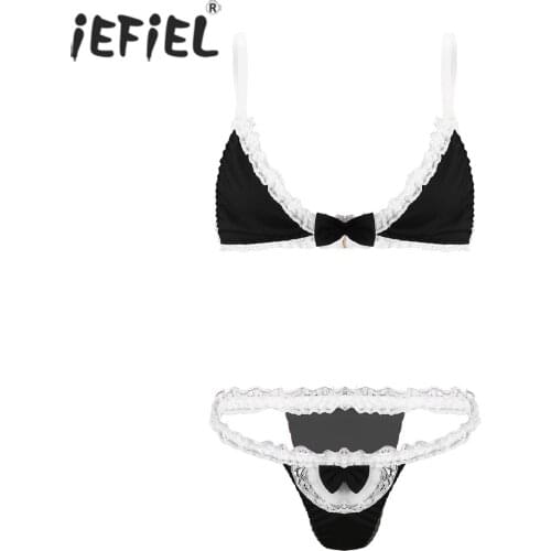 Women Bowknot Lingerie Suit Low Cut Bra Tops with Stretchy Low Rise Briefs Underwear Summer Two-piece Swimsuit Bikini Outfits