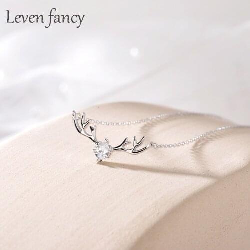 S925 Antler Zircon Necklace Female 925 Sterling Silver Clavicle Chain Korean Simple Christmas Gift Elk Necklace for Girls Women