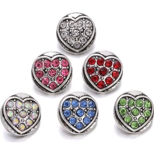 10pcs/lot New 12mm Snap Jewelry Rhinestone Crystal Love Heart 12mm Metal Snap Buttons for Snap Button Jewelry Bracelets Bangles