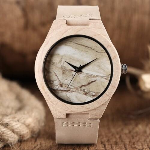 2017 Creative Nature Wood Wristwatches Whitening Brown Marble Bamboo Handmade Sport Quartz Watch Minimalist relojes hombre