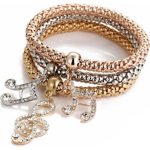 3pcs/Set Musical Note Zircon Charm Corn Chain Bracelet Elastic Fashion Bracelet & Bangles Creative Women DIY Gift Jewelry