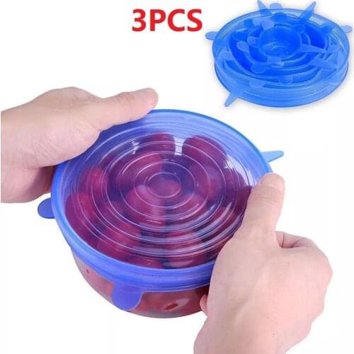 3PC Silicone Cover Stretch Lids Reusable Airtight Food Wrap Covers Keeping Fresh Seal Bowl Stretchy Wrap Cover Kitchen Cookware