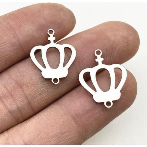 6Pcs Crown Pendant 14*18mm King Queen Crown Charm Stainless Steel Never Fade Diy Jewelry Making Handmade Jewel Findings
