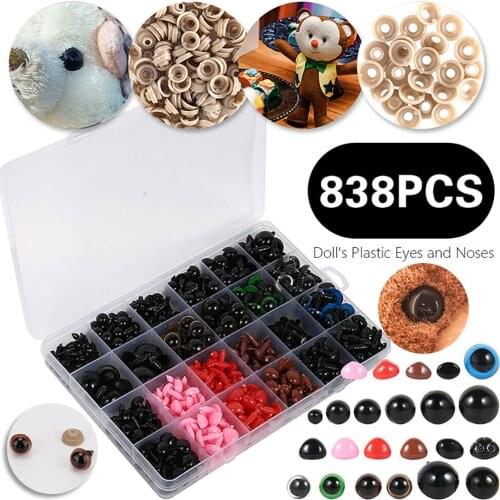 838 Pcs DIY Plastic Assorted Size Safety Eyes Noses with Washers for Plush Doll Toy Crafts Animal Doll Amigurumi DIY Accessories