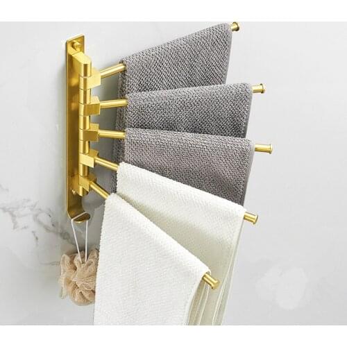Towel Bar Aluminum 2-5 Swivel Bathroom Towel Rail Rack Bath Towel Holder Towel Rack With Hook Brushed Gold Bathroom Accessories