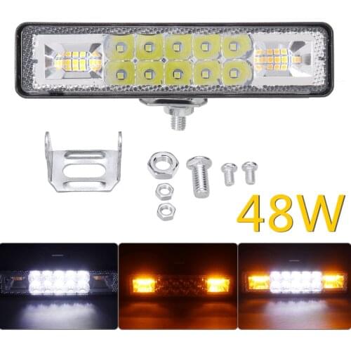 Mayitr 1pc 48W Car White Amber 3030 COB 16 LED Strobe Flash Work Light Bar Warning Fit For Offroad SUV