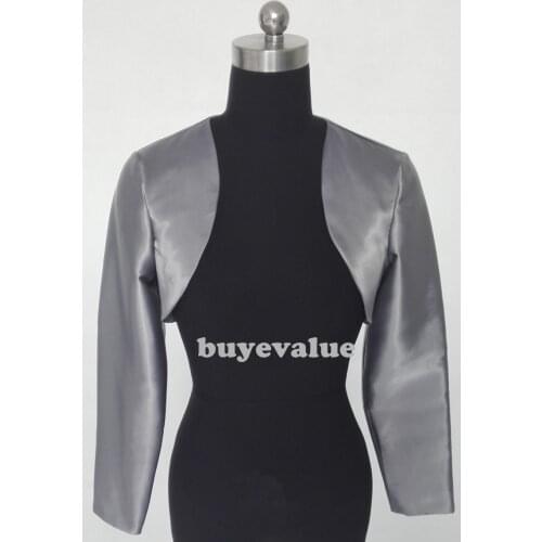 White Black Shawl Bolero Wedding Jacket Bridal Shrug Wraps Long Sleeve Satin Custom Size