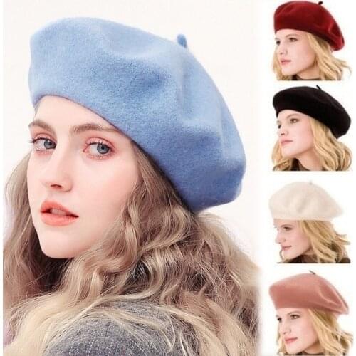 NEW Women Girls Beret French Artist Warm Wool Winter Beanie Hat Retro Vintage Plain Beret Solid Color Elegant Ladies 21 colors