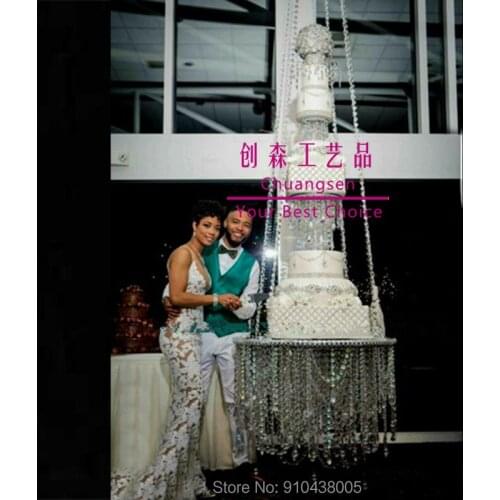 Bling big cake stand , party decoration wedding faux crystal chandelier style drape suspended cake swing , acrylic cake holder