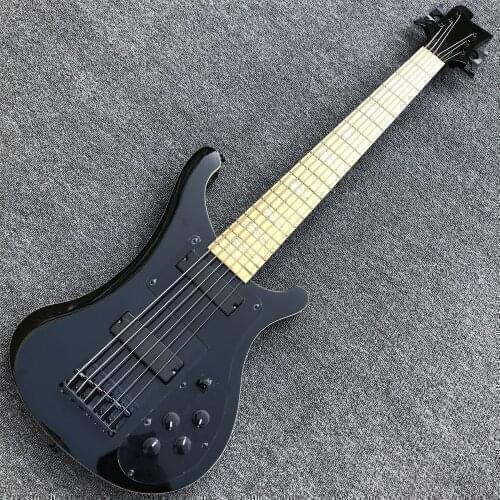 Black Ricken 6 strings 4003 model Bass guitar,Factory custom Maple fingerboard Electric bass ,Black hardwares,Free shipping