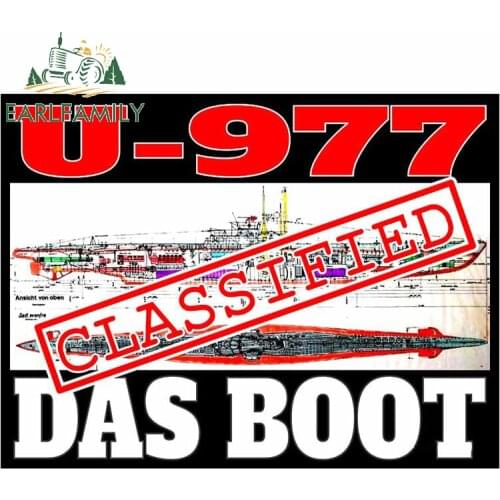 EARLFAMILY 13cm x 9.9cm for U-977 Das Boot Classified Funny Car Stickers Refrigerator Car Body Decal Creative Car Assessoires