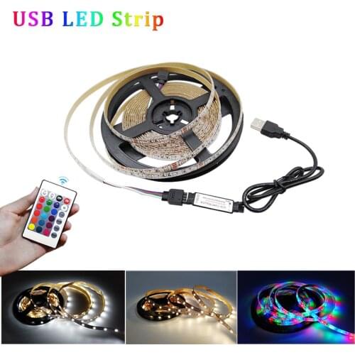 USB 5V RGB Led Strip 60Led/M 2835 SMD Flexible Led Tape No Waterproof White 1M 5M Led Strip Light With Remote 24Key Control