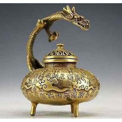 Exquisite Chinese Classical Manual Wealth and good fortune brass dragon incense burner