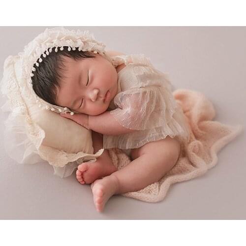 2Pcs Newborn Photography Props Suit Lace Romper Hat Set Knit Outfits Clothing F3ME