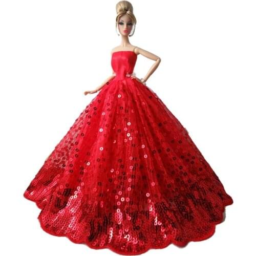 Red Sequins Long Dress Outfit Suit Sets for Barbie BJD FR SD Doll Clothes Role Play Accessories Toys for Girl