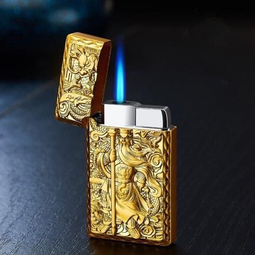 Creative Embossed Metal Torch Lighter Turbo Butane Gas Cigarette Lighter Cigar Windproof Outdoor Camping Mens Smoking Gadget