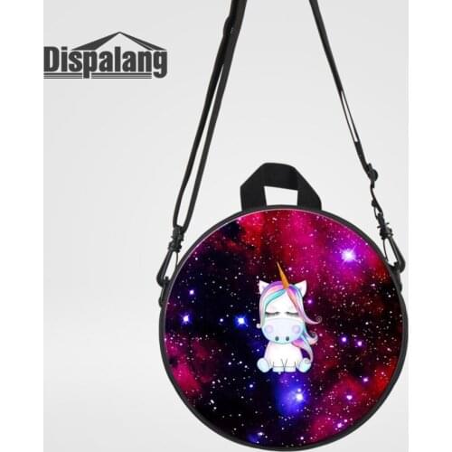 Cute Cartoon Galaxy Unicorn Prints Mini Circular School Bag Kids School Shoulder Bags Mini Messenger Bag Round Mochilas Infantil