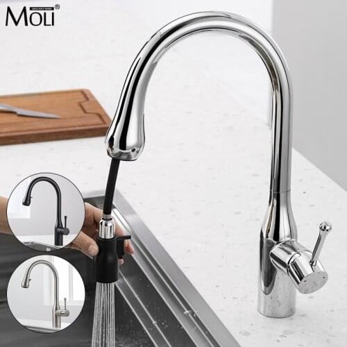 MOLI Brass Modern Kitchen Faucets Deck Mounted Mixers Taps 360 Degree Pull Out Hidden handle Kitchen Sink Faucet Hot Cold ML9113