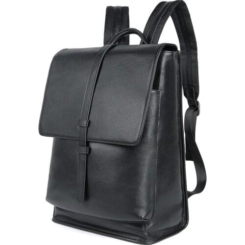 Fashion 14 Inch Laptop Backpack Men Office Work Women Backpack Business Bag New Unisex Black Genuine Leather Backpacks Back Pack