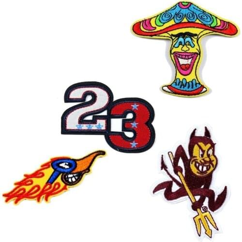 Cartoon Colourful Number Mushroom Devil Patches Wholesale Iron On Embroidered For Clothing Stickers Garment Accessories