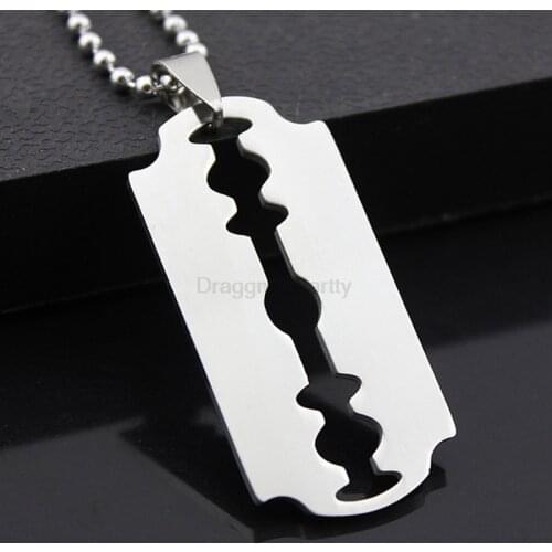 Men Stainless Steel Razor Blades Pendant Necklaces Men Jewelry Shaver Shape Necklaces & Pendant With Link Chain