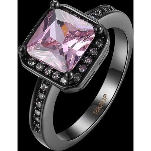 Latest Design Black Gun Morganite Pink Cubic Zirconia rings for Women jewelry size 6 7 8 9 AR2030