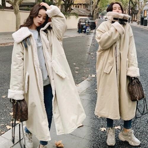 Oversized Lamb wool Coat Women Thick Parkas Female Korean Winter Loose Warm Cotton Long Overcoat Winter Windproof Snow Coats