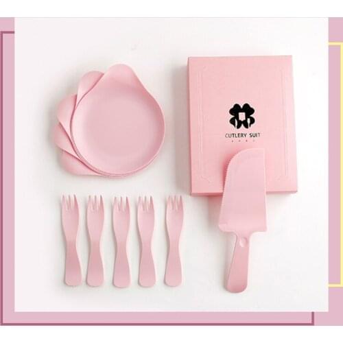Food Grade Plastic Cutlery Dishes Fork Cake Knife Cake Plate Dessert Party Food Tray Party Tool Birthday Supplier Tableware 4set