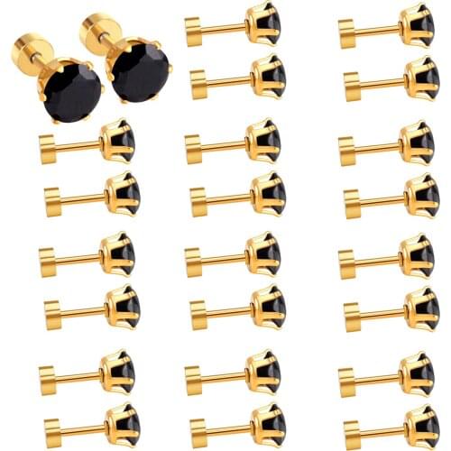 LUXUKISSKIDS Brand New 12pairs/lot Small Stud Earrings Set Black Screw Plug Earring For Womens Fashion Jewelry Girl Men Aretes