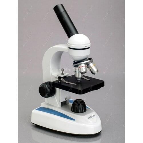 Student School Microscope-AmScope Supplies 40X-1000X Metal Body Glass Lens Biology Student Microscope + 100 Specimen Slides