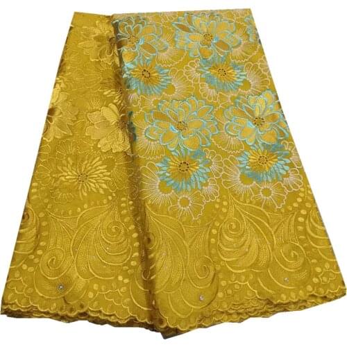 SJ Lace 2.5+2.5yds 2021 African 100% Cotton Lace Fabric Latest Voile Lace In Switzerland With Stones For Women Dress Party t3-72