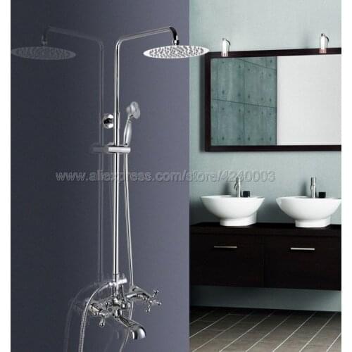 Shower Faucets Chrome Brass Shower Set Faucet Tub Mixer Tap Handheld Shower Wall Mounted Rainfall Bath Crane Shower Kcy325