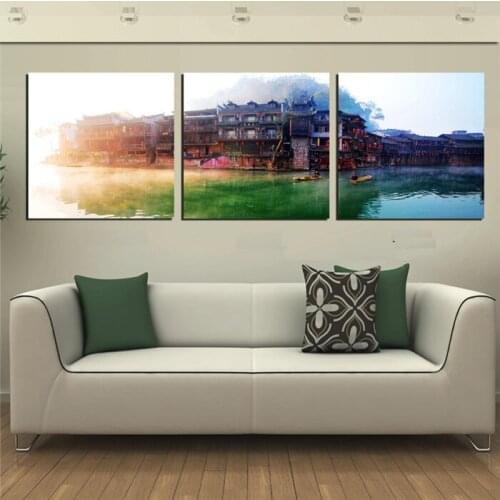 Modern Chinese Landscape Oil Painting Scenery Art Pictures 3 Pieces For Room Wall Decoration Living Room Hanging Artwork