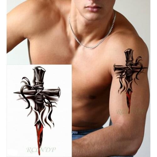 Waterproof Temporary Tattoo Sticker cross rope tied nail Tatto on Leg Arm Back Tattos Flash Tatoo Fake Tattoos for Men Women