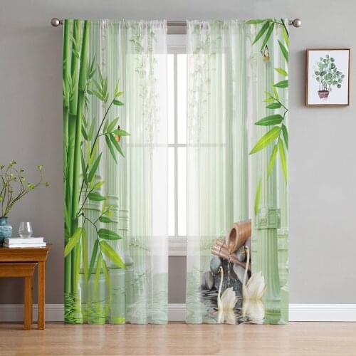 Tulle Curtains Bamboo Forest Swan Pillar Boys And Girls Bedroom Sheer Hanging Curtain Living Room Kitchen Gauze Curtain