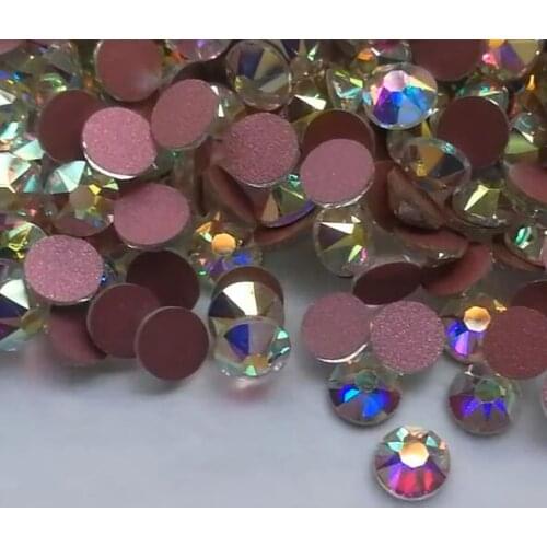 Top quality crystal ab with rose gold foiled back 8 big and 8 small cut glue on flat back rhinestones most similar to sw