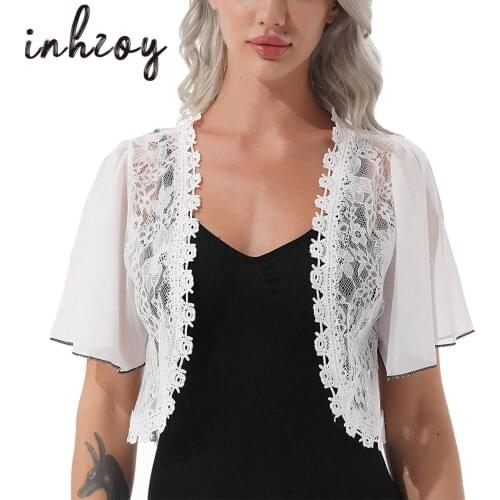 Women Lace Bolero Vest Women Short Cardigan Wedding Bolero Shrug Vest Short Sleeve Chic Top for Dress Suspender Tops
