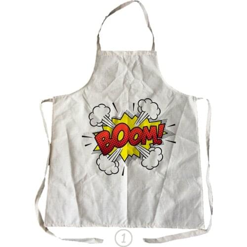 BOOM BANG POW WOW pattern women linen & cotton kitchen cooking apron for couples cleaning aprons