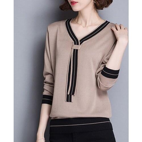 Sweater New Autumn Winter Women Casual V-neck Long Sleeve Casual Office Loose Long Knitwear Ladies Sweet Streetwear Pulloves